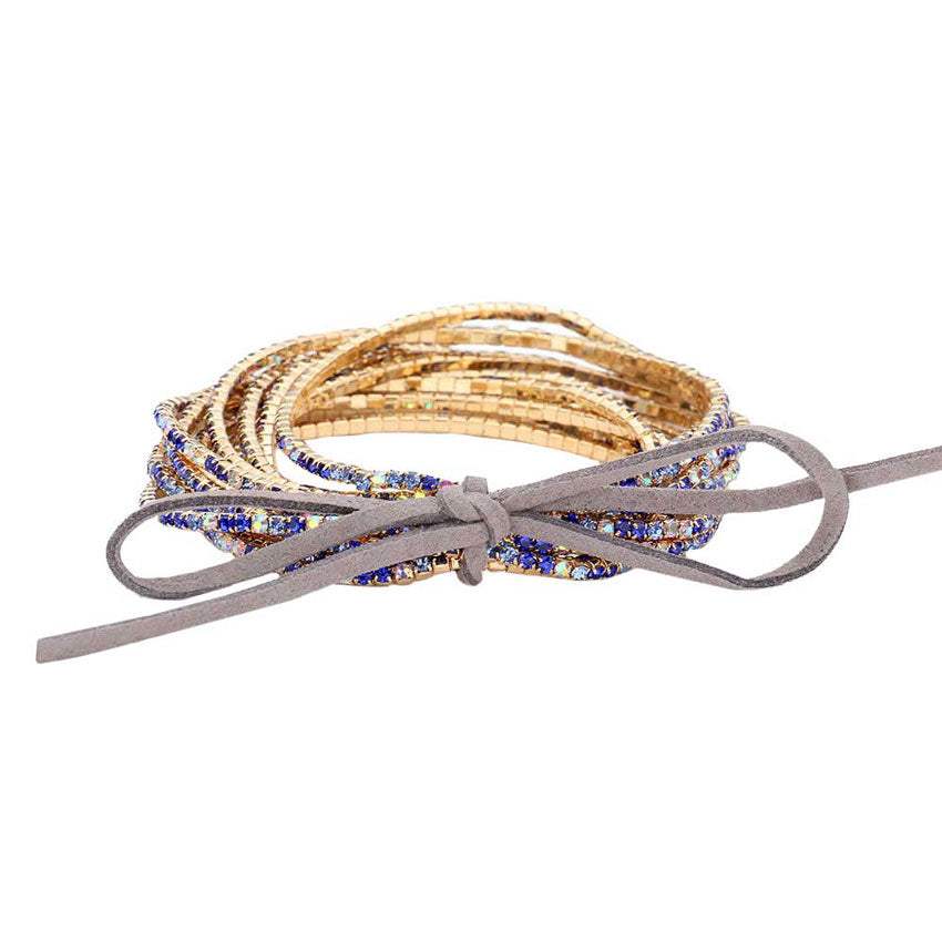 12PCS Ribbon Colorful Rhinestone Layered Stretch Bracelets - Madeline Love - Flyclothing LLC