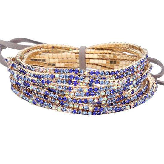 12PCS Ribbon Colorful Rhinestone Layered Stretch Bracelets - Madeline Love - Flyclothing LLC