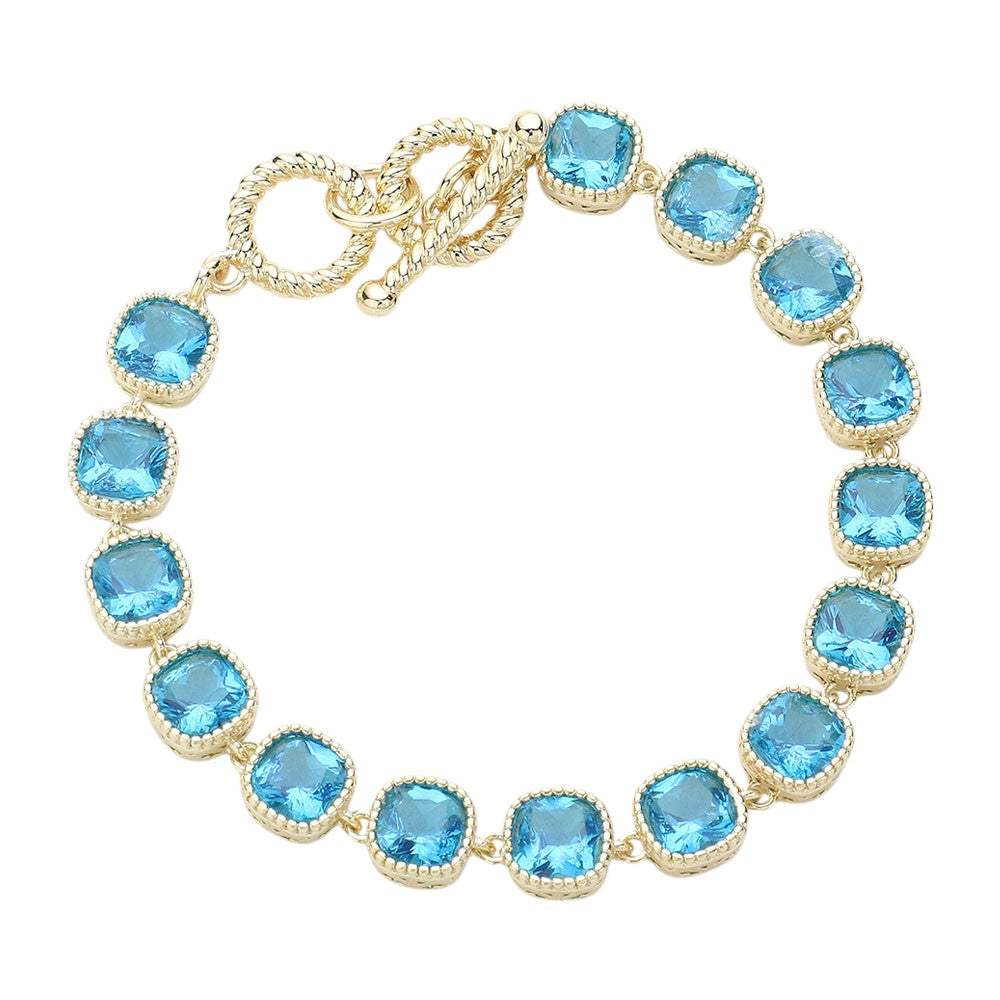 14K Gold Plated Square CZ Stone Link Evening Toggle Bracelet - Madeline Love - Flyclothing LLC