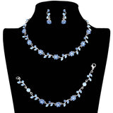 3PCS Flower Leaf Cluster Rhinestone Necklace Jewelry Set - Madeline Love - Flyclothing LLC