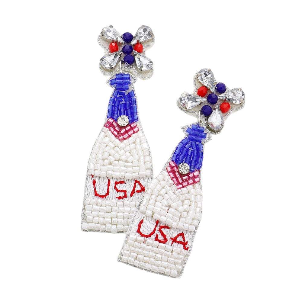 American USA Beaded Champagne Dangle Earrings - Madeline Love - Flyclothing LLC