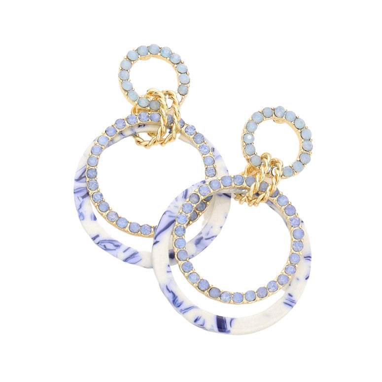 Celluloid Acetate Rhinestone Embellished Open Circle Link Dangle Earrings - Madeline Love - Flyclothing LLC