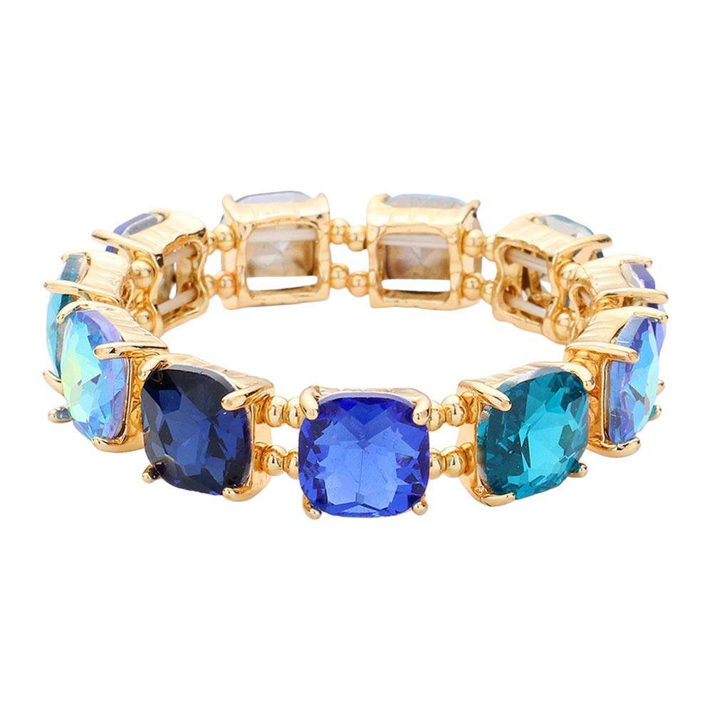 Cushion Square Stone Stretch Evening Bracelet - Madeline Love - Flyclothing LLC