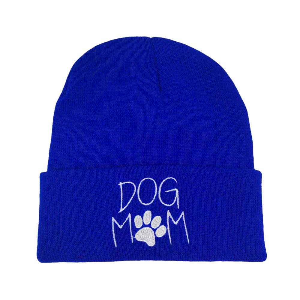 Dog Mom Message Paw Pointed Solid Knit Beanie Hat - Madeline Love - Flyclothing LLC
