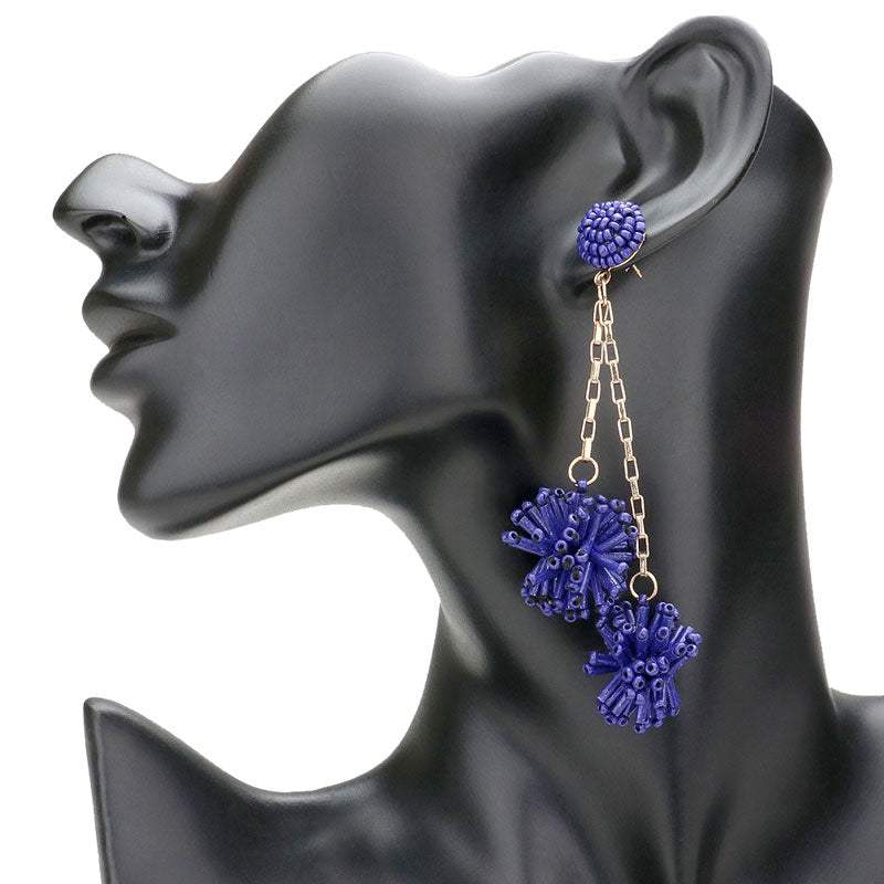 Dropped Beaded Double Ball Dangle Earrings - Madeline Love - Flyclothing LLC