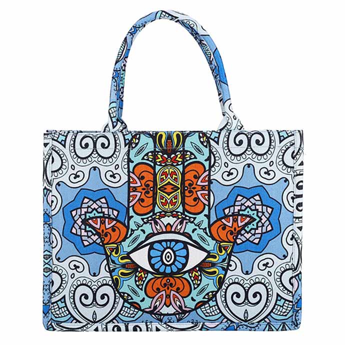 Evil Eye Hamsa Hand Printed Tote Bag - Madeline Love - Flyclothing LLC