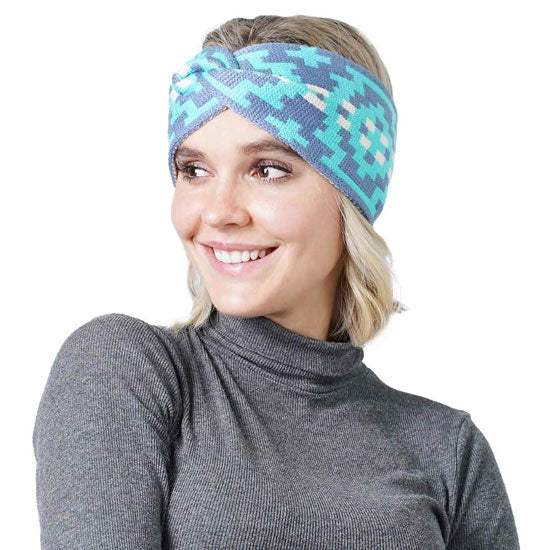 Western Pattern Knit Headband Earwarmer Earmuff - Madeline Love - Flyclothing LLC