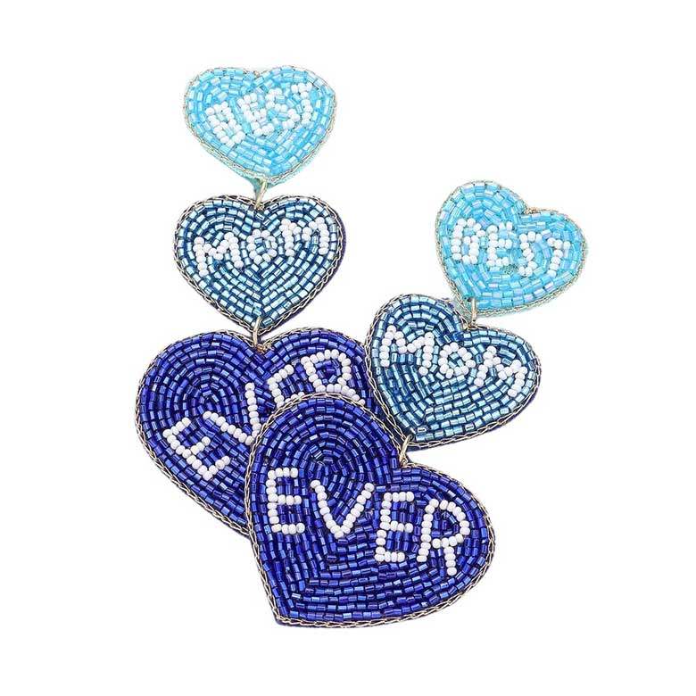 BEST MOM EVER Message Triple Heart Beaded Dropdown Earrings - Madeline Love - Flyclothing LLC