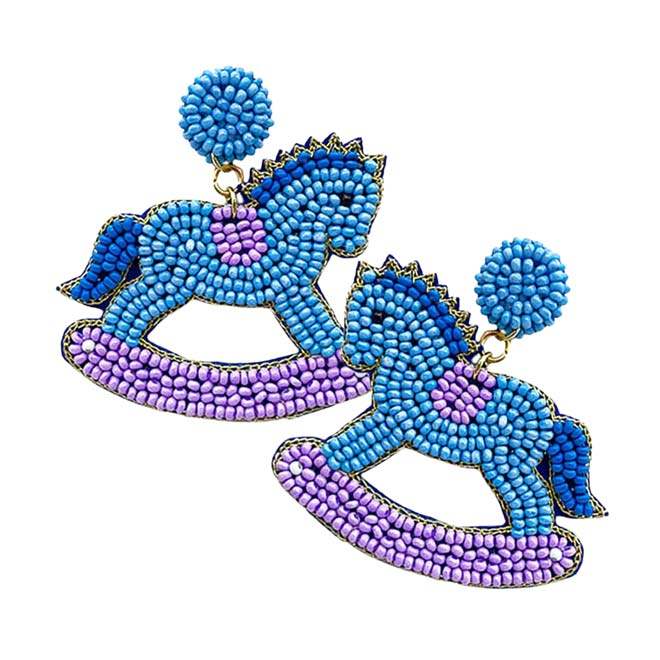 Felt Back Beaded Baby Rocking Horse Dangle Earrings - Madeline Love - Flyclothing LLC