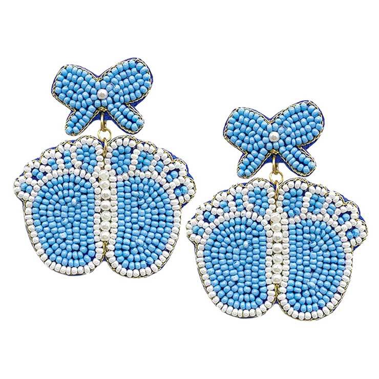 Felt Back Pearl Beaded Bow Baby Foot Dangle Earrings - Madeline Love - Flyclothing LLC