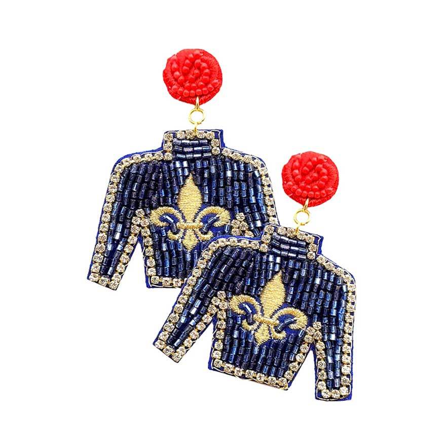Felt Back Seed Beaded Fleur de Lis Mardi Gras Earrings - Madeline Love - Flyclothing LLC