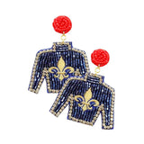 Felt Back Seed Beaded Fleur de Lis Mardi Gras Earrings - Madeline Love - Flyclothing LLC