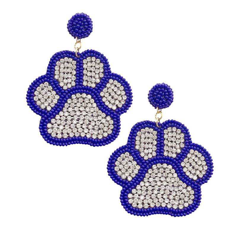 Felt Back Seed Beaded Trimmed Bling Paw Dangle Earrings - Madeline Love - Flyclothing LLC