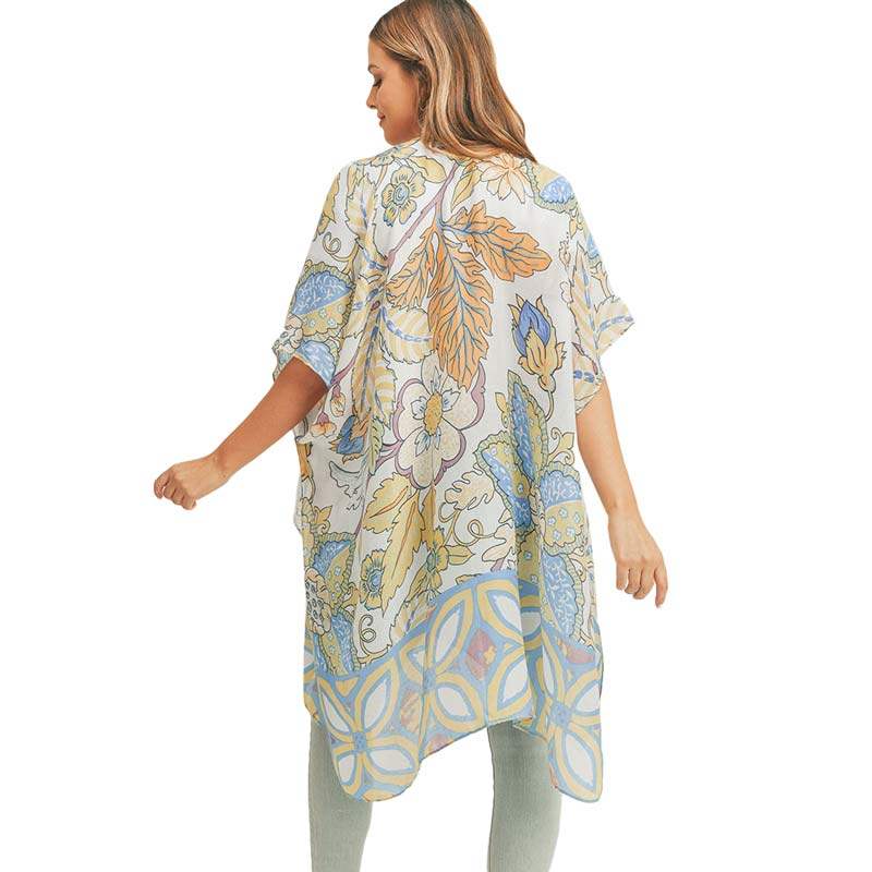Flower Leaf Print Cover Up Kimono Poncho - Madeline Love - Flyclothing LLC