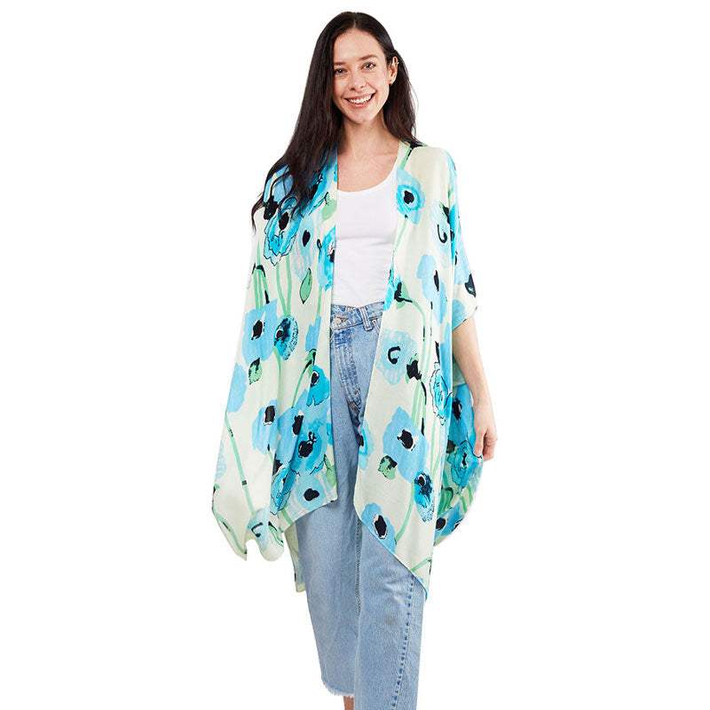 Flower Print Kimono Poncho - Madeline Love - Flyclothing LLC