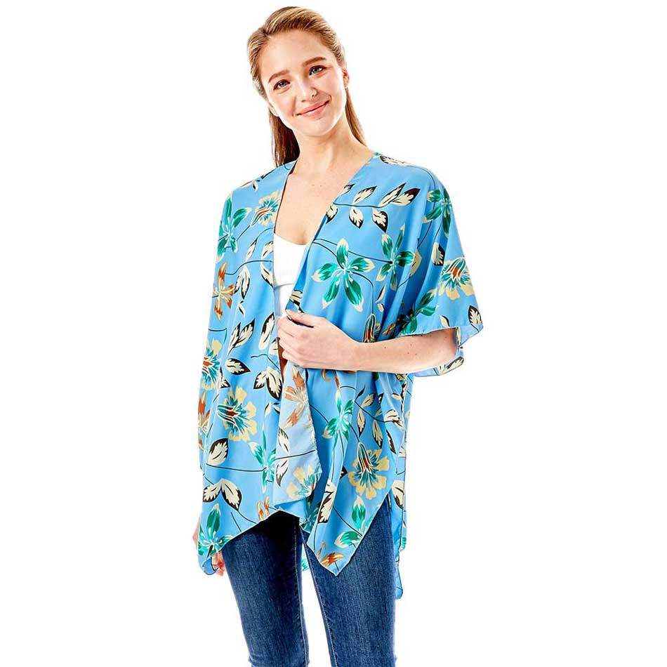 Flower Printed Cover Up Kimono Poncho - Madeline Love - Flyclothing LLC