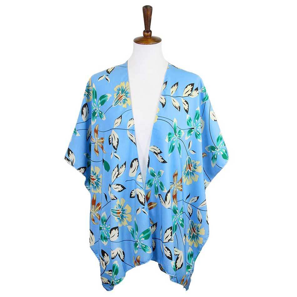 Flower Printed Cover Up Kimono Poncho - Madeline Love - Flyclothing LLC