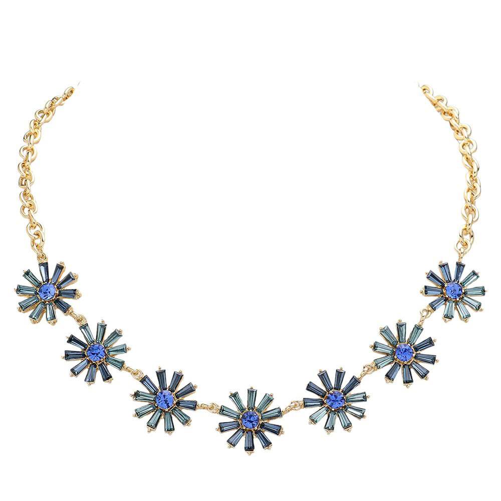 Glass Stone Embellished Flower Cluster Link Necklace - Madeline Love - Flyclothing LLC