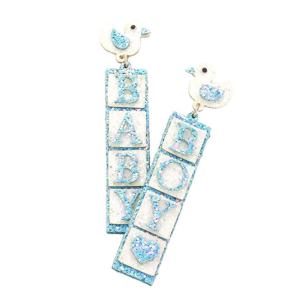 Glittered Chick Baby Boy Message Dangle Earrings - Madeline Love - Flyclothing LLC