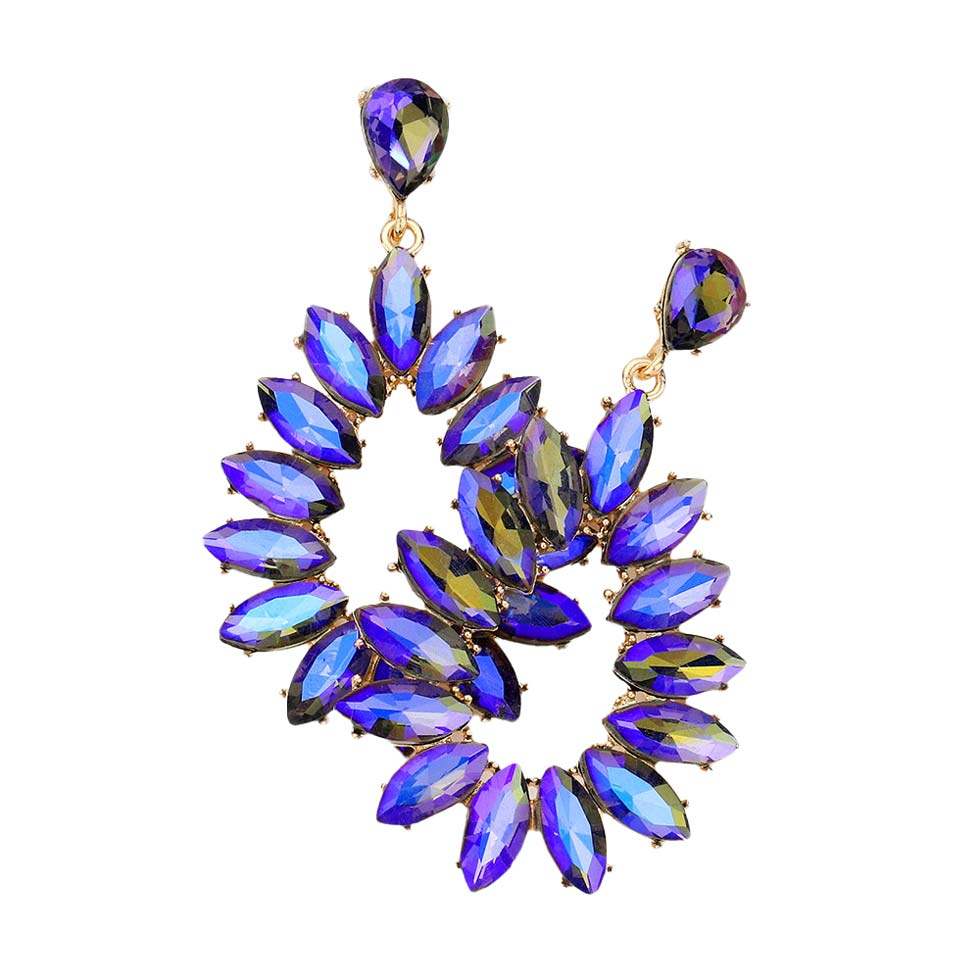 Marquise Stone Cluster Open Teardrop Dangle Evening Earring - Madeline Love - Flyclothing LLC