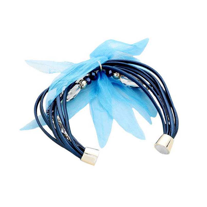 Multi Strand Cord Beaded Mesh Flower Magnetic Bracelet - Madeline Love - Flyclothing LLC