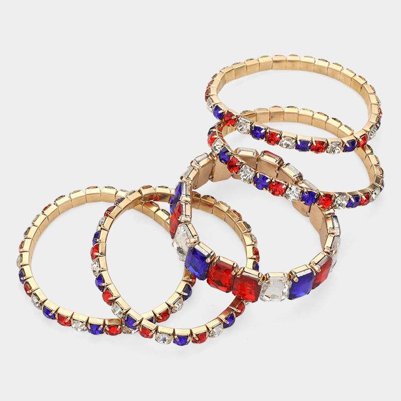 5PCS - Emerald Cut Round Stone Stretch Evening Bracelets - Madeline Love - Flyclothing LLC