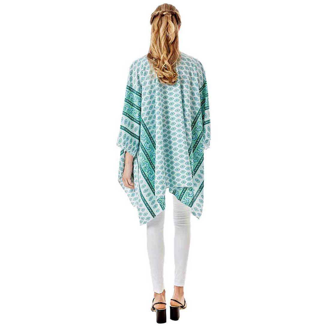 Greek Mati Mataki Printed Cover Up Kimono Poncho - Madeline Love - Flyclothing LLC