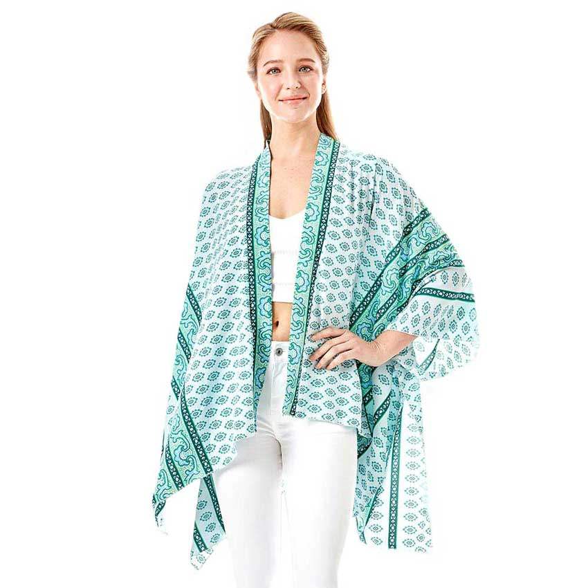 Greek Mati Mataki Printed Cover Up Kimono Poncho - Madeline Love - Flyclothing LLC