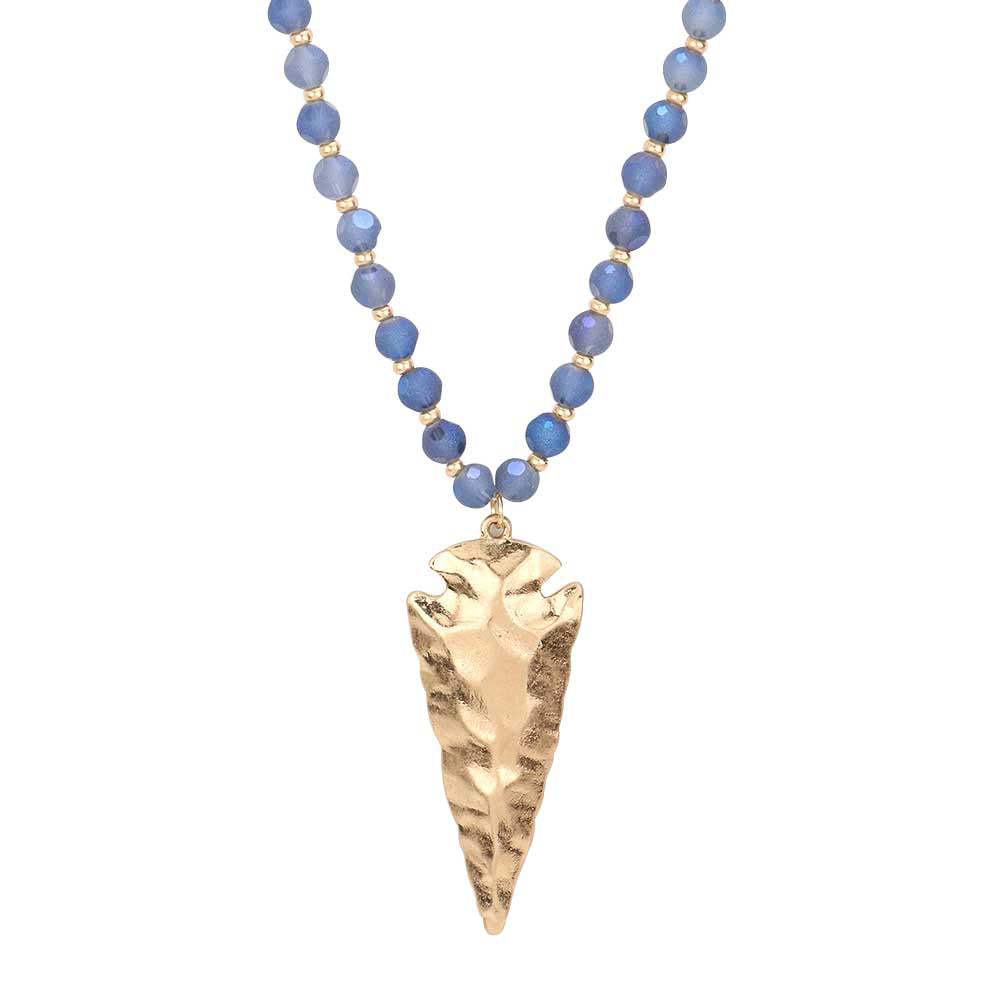 Hammered Metal Arrow Pendant Faceted Beads Long Necklace - Madeline Love - Flyclothing LLC