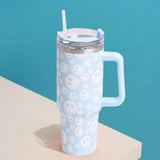 Happy Face Printed 40oz Stainless Steel Tumbler With Handle - Madeline Love - Flyclothing LLC