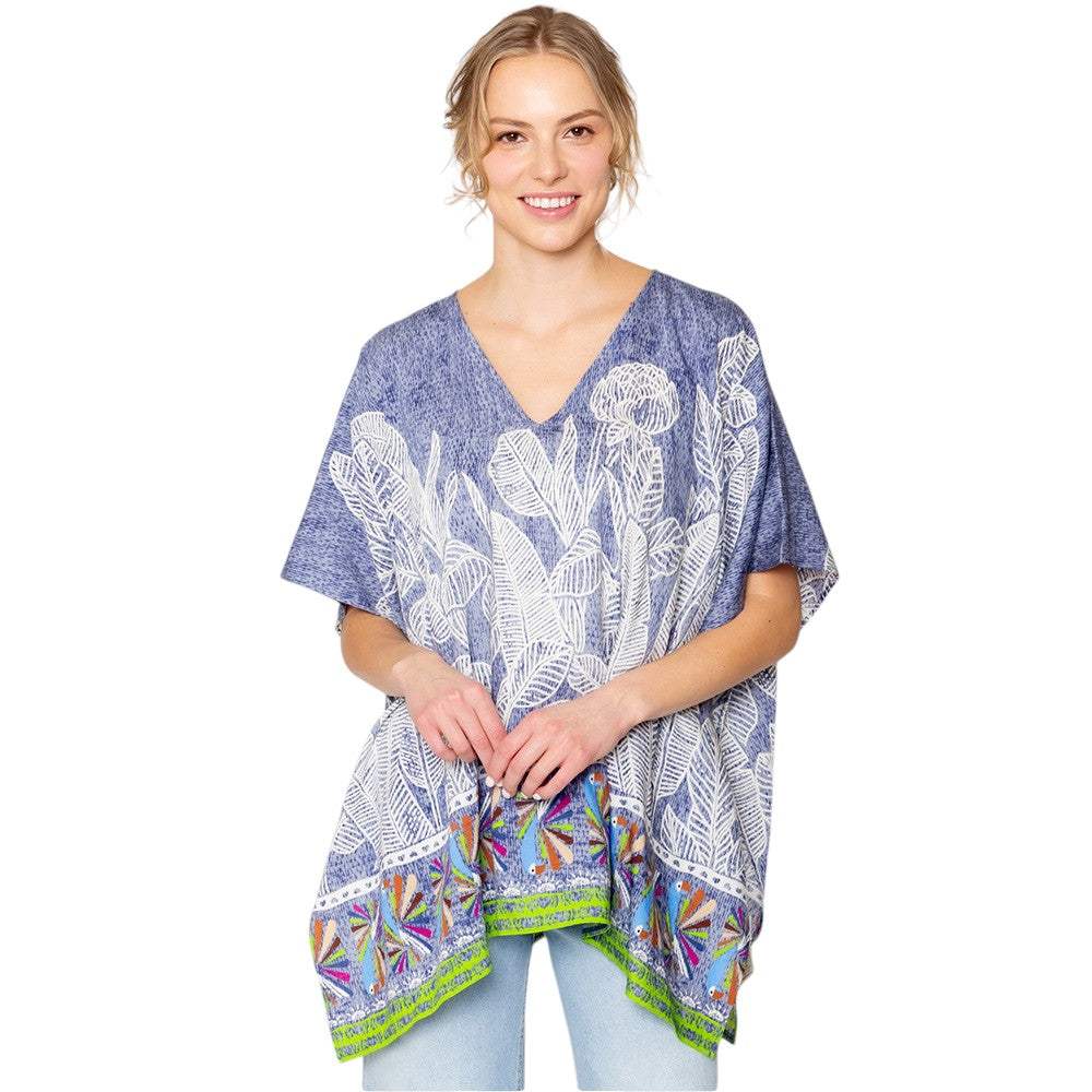 Leaf Print Cover Up Poncho - Madeline Love - Flyclothing LLC