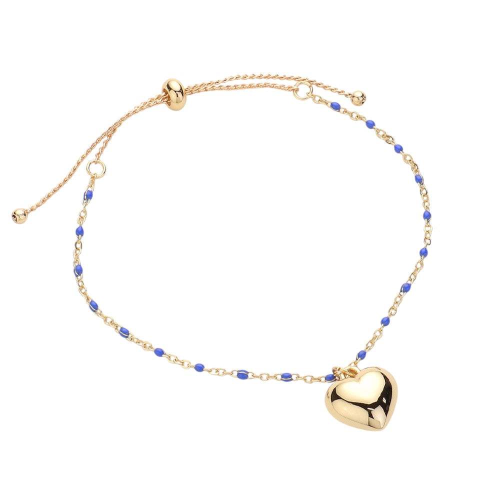 Metal Heart Charm Beads Station Pull Tie Cinch Bracelet - Madeline Love - Flyclothing LLC