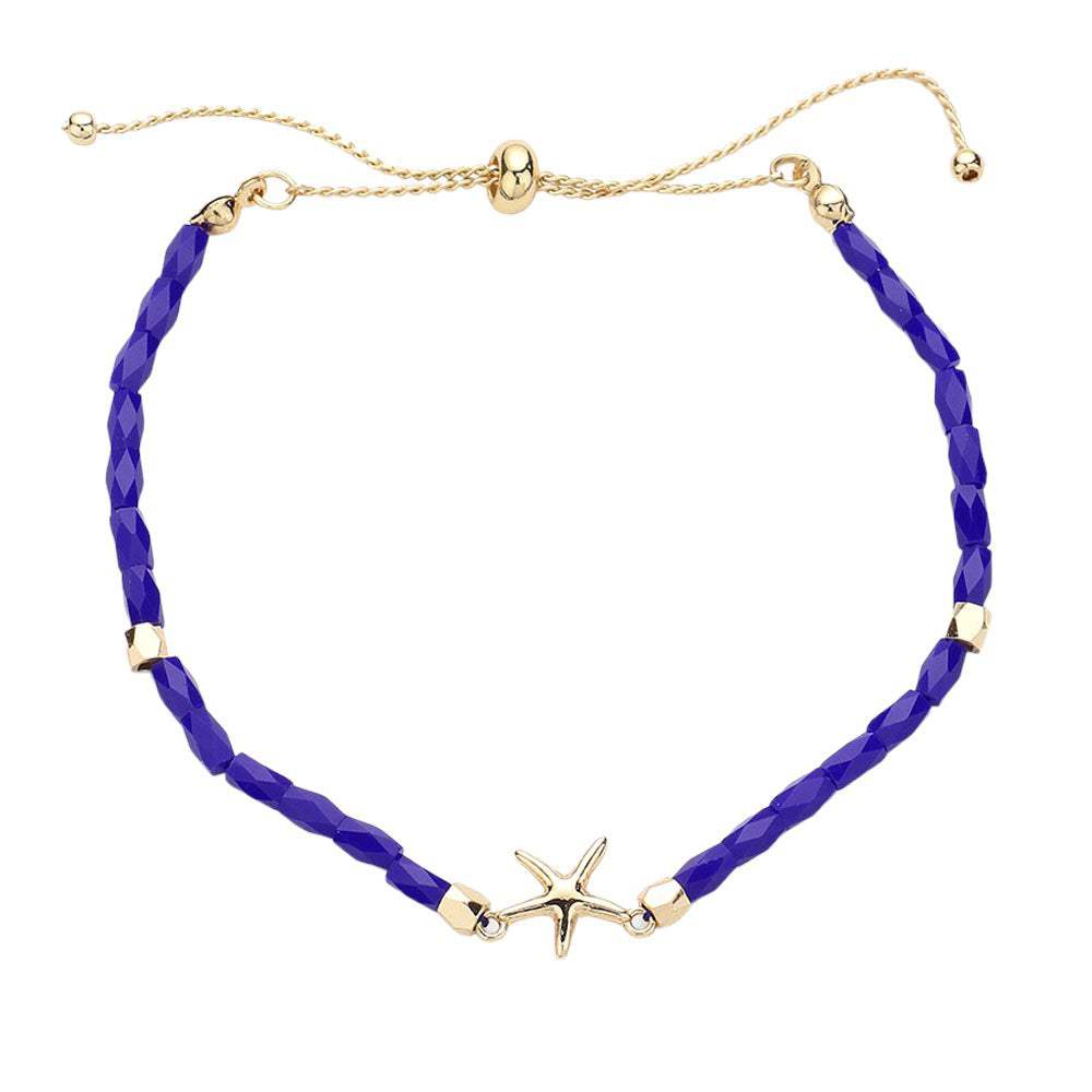 Metal Starfish Pointed Faceted Beaded Pull Tie Cinch Bracelet - Madeline Love - Flyclothing LLC