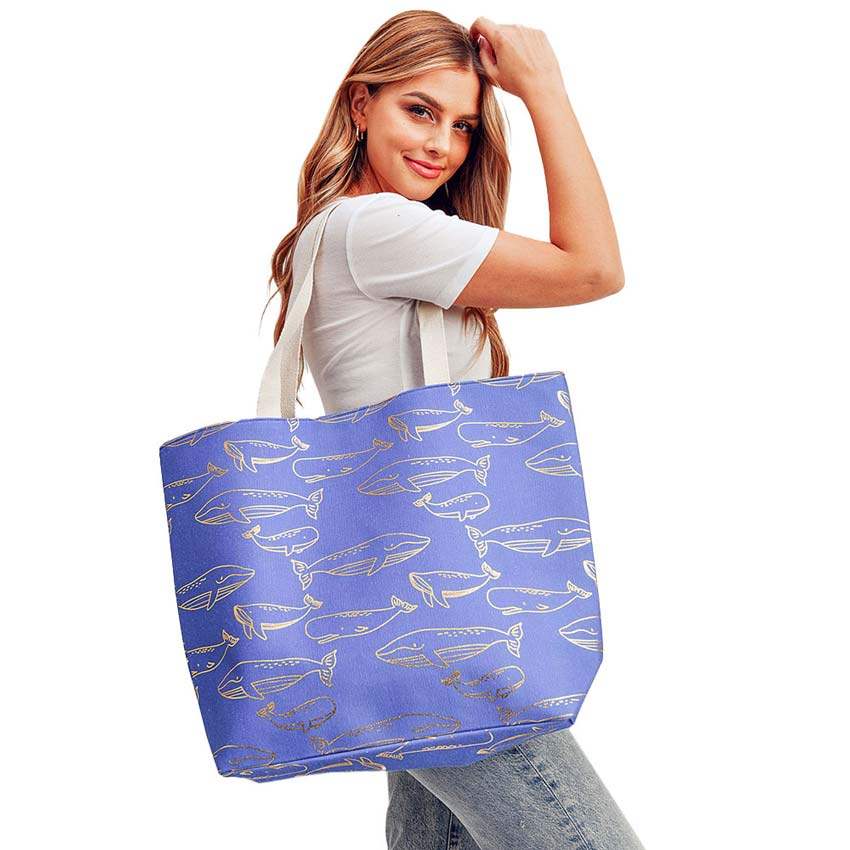 Metallic Whale Beach Tote Bag - Madeline Love - Flyclothing LLC