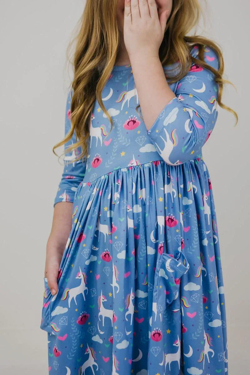 Blue Moon 3/4 Sleeve Pocket Twirl Dress - Mila & Rose ® - Flyclothing LLC