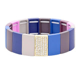 Colorful Wood Rectangle Rhinestone Pave Stretch Bracelet - Madeline Love - Flyclothing LLC