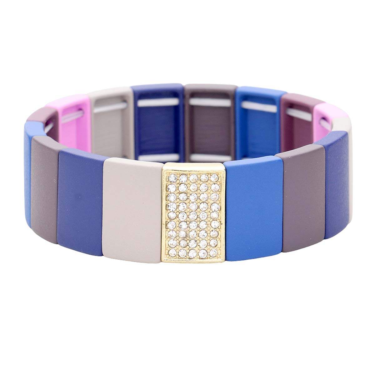 Colorful Wood Rectangle Rhinestone Pave Stretch Bracelet - Madeline Love - Flyclothing LLC
