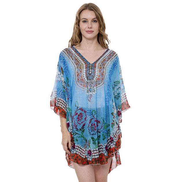 Mixed Print Cover Up Poncho - Madeline Love - Flyclothing LLC
