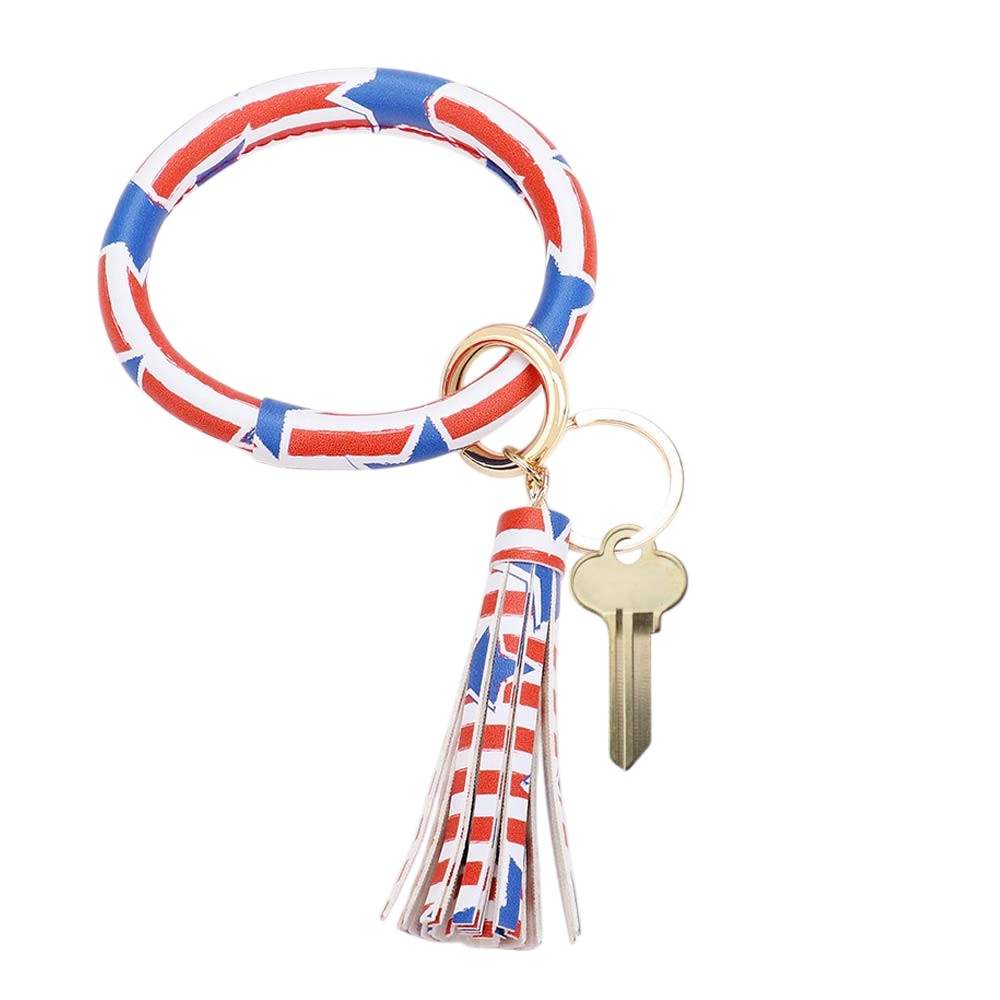 Patriotic USA Flag Faux Leather Tassel Keychain Bracelet - Madeline Love - Flyclothing LLC