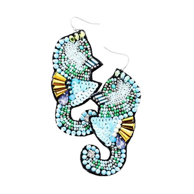 Multi Stone Sequin Seed Bead Seahorse Earrings - Madeline Love - Flyclothing LLC
