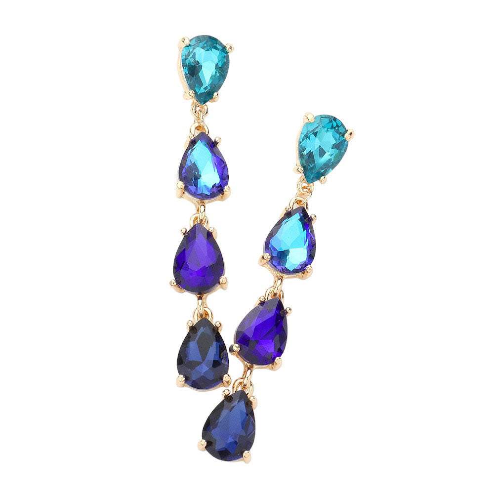 Teardrop Stone Link Dangle Evening Earrings - Madeline Love - Flyclothing LLC