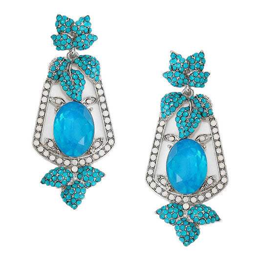 Oval Crystal Rhinestone Leaf Evening Earrings - Madeline Love - Flyclothing LLC