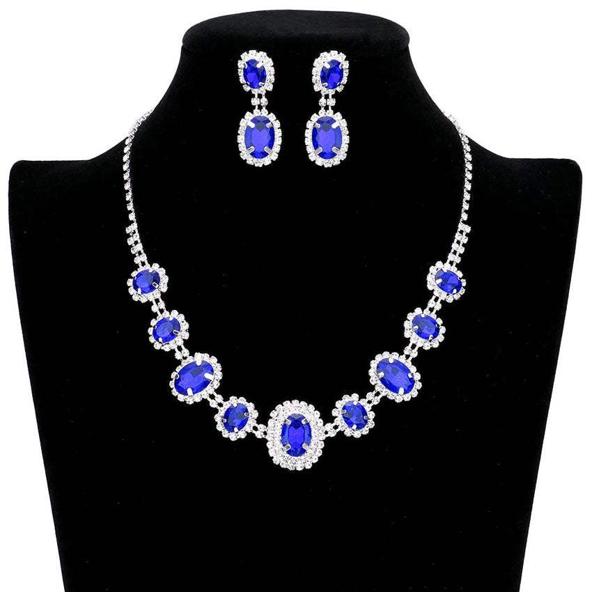 Oval Stone Accented Rhinestone Trimmed Necklace - Madeline Love - Flyclothing LLC