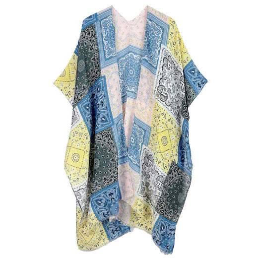 Paisley Bandana Patterned Cover Up Kimono Poncho - Madeline Love - Flyclothing LLC