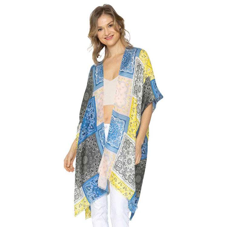 Paisley Bandana Patterned Cover Up Kimono Poncho - Madeline Love - Flyclothing LLC