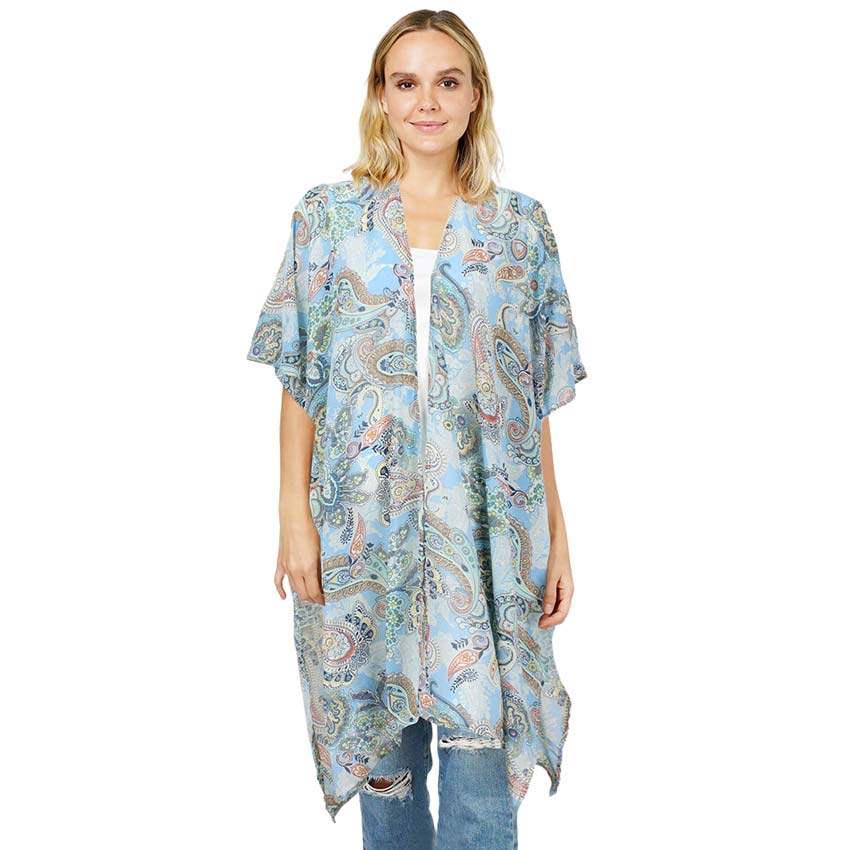 Paisley Patterned Cover Up Kimono Poncho - Madeline Love - Flyclothing LLC