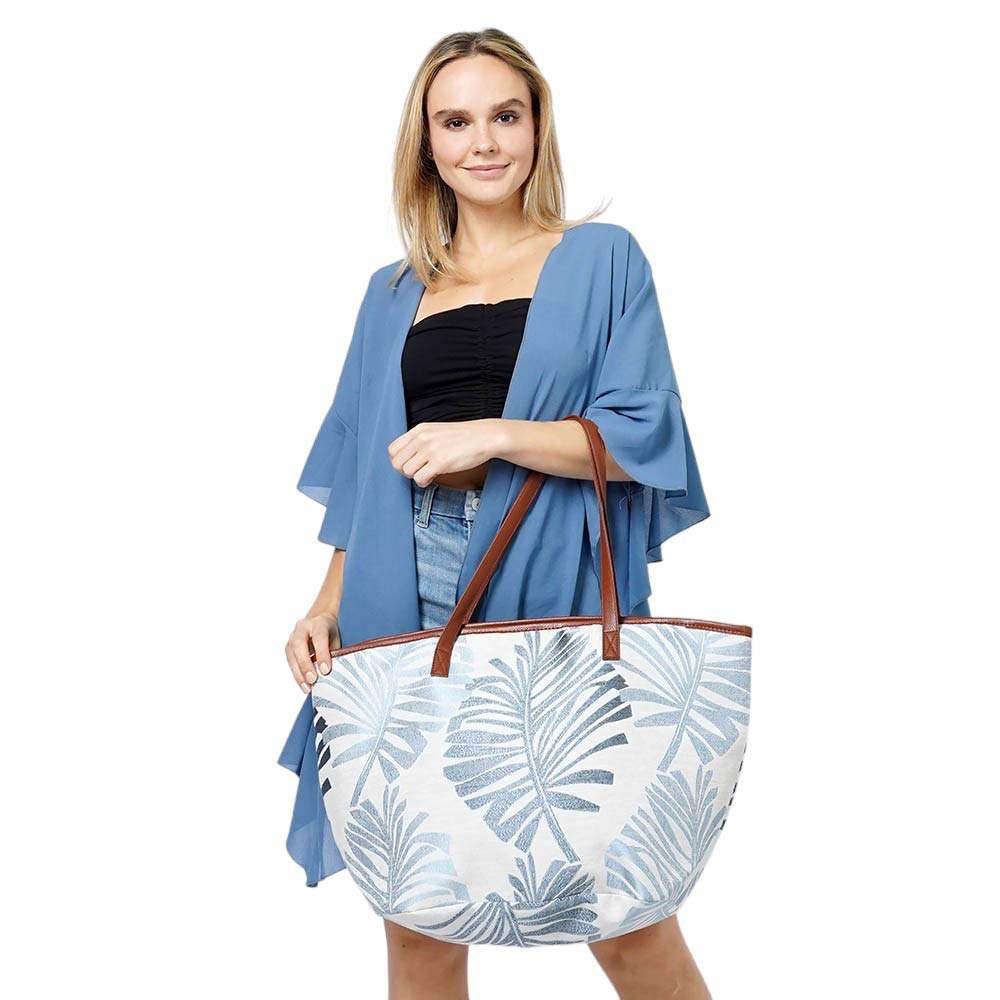 Palm Leaves Print Tote Bag - Madeline Love - Flyclothing LLC