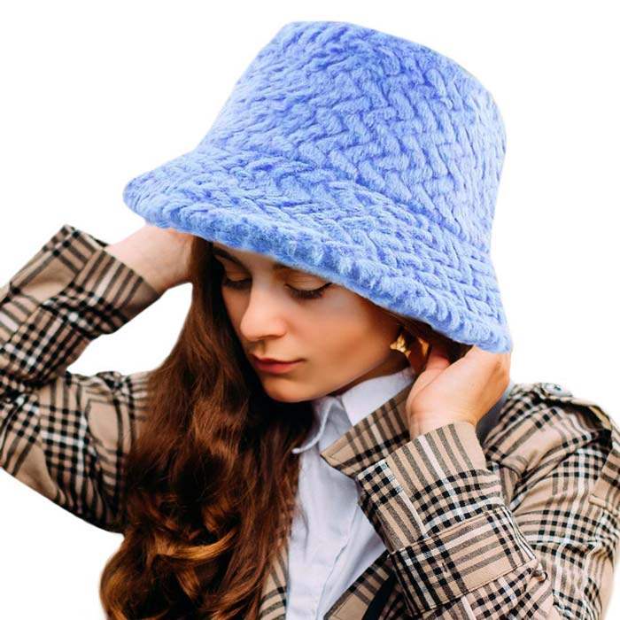 Patterned Faux Fur Solid Bucket Hat - Madeline Love - Flyclothing LLC