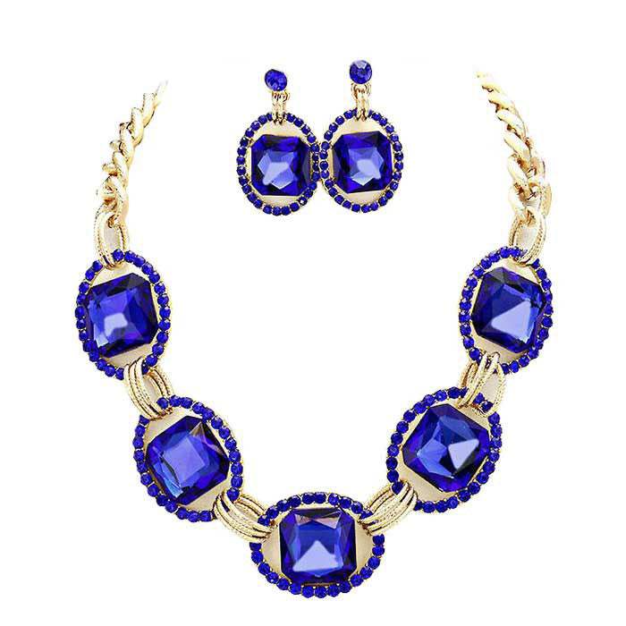 Pave Trim Glass Crystal Link Necklace - Madeline Love - Flyclothing LLC