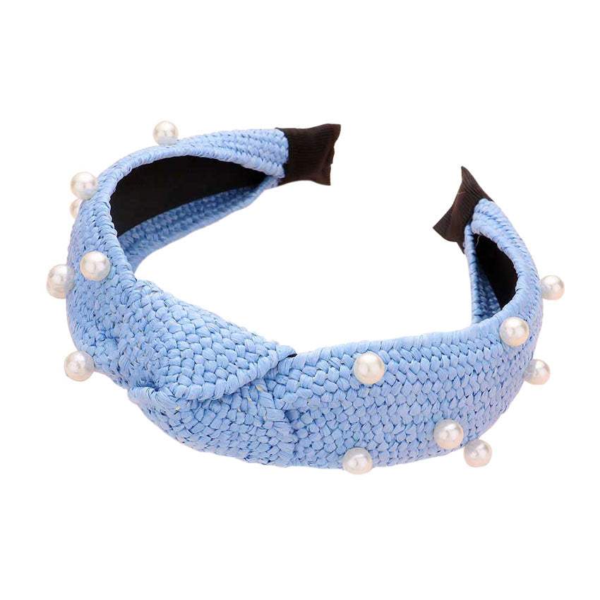 Pearl Embellished Straw Knot Burnout Headband - Madeline Love - Flyclothing LLC